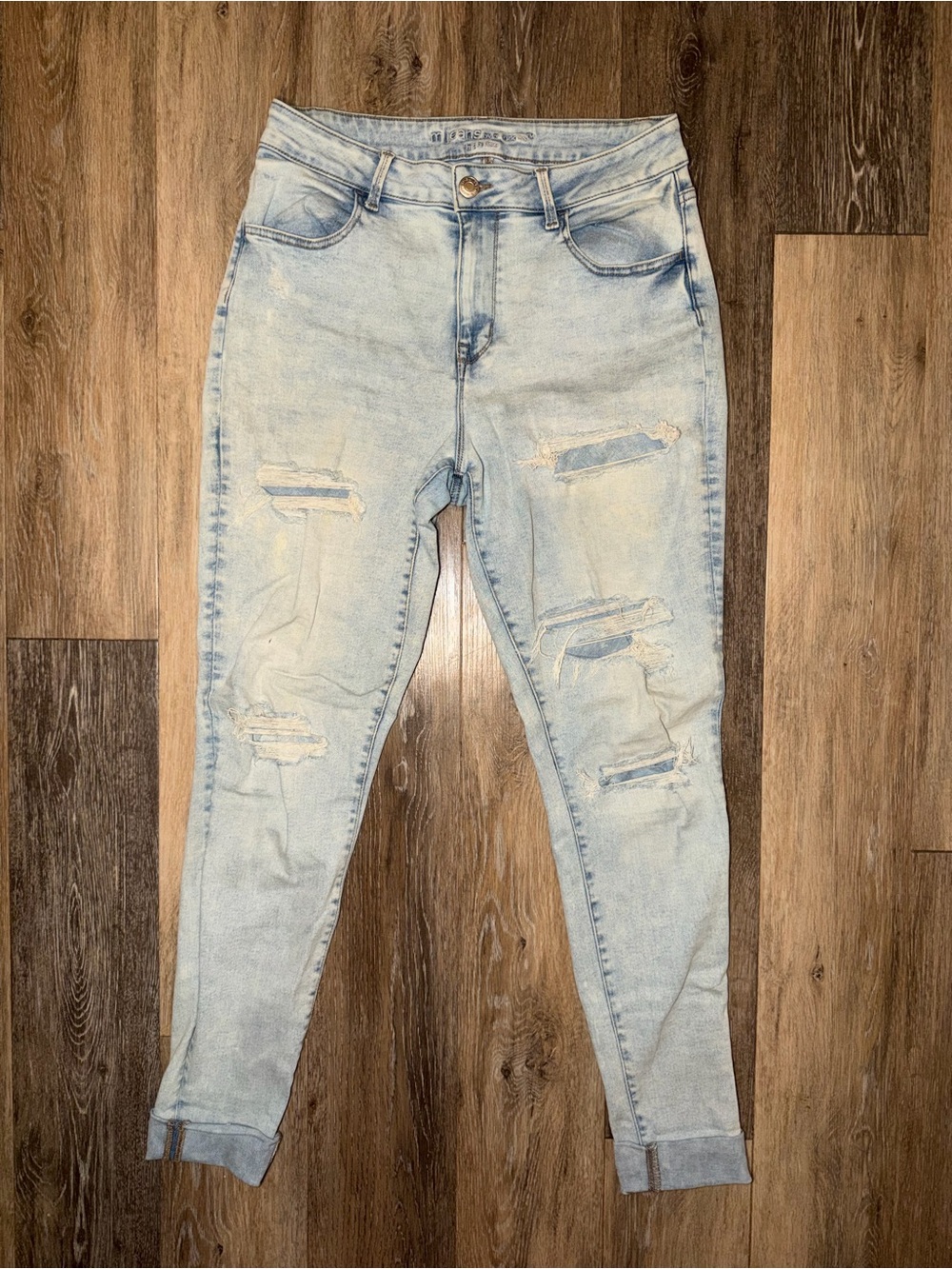 Maurice’s Women’s Light Wash High Rise Distressed Long Skinny Jeans